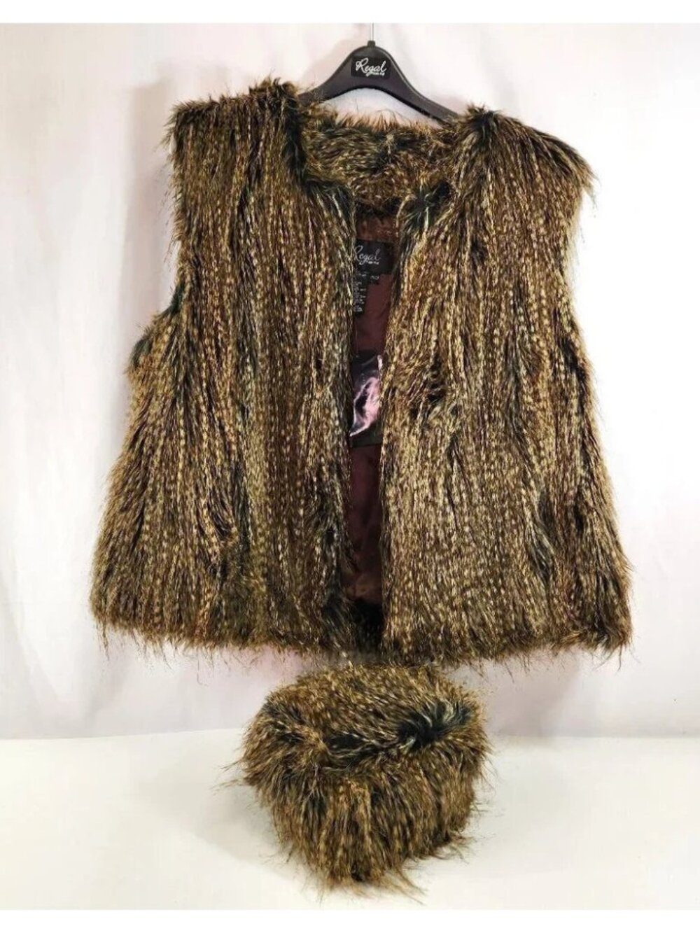 Regal Faux Fur Brown Vest w/  Hat Womens 2XL NWT